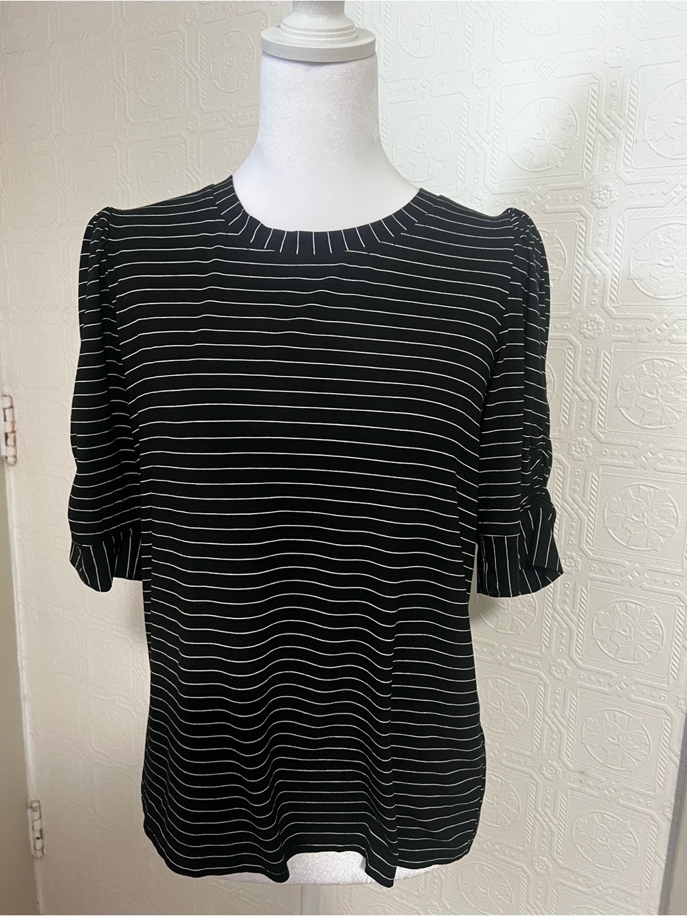 Black & White Striped Puff Sleeve Blouse